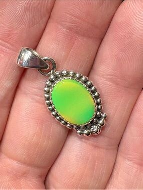 925 Sterling Silver Aurora Borealis Opal Oval Pendant